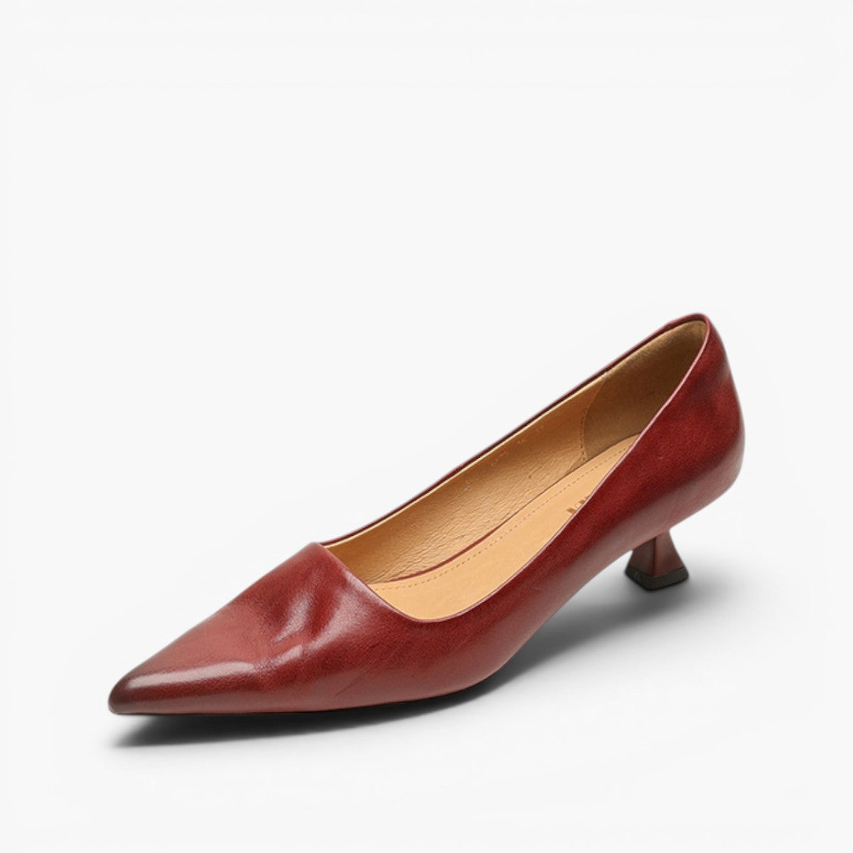 Saffiya | Leather Kitten Heel Pumps with Pointed Toe