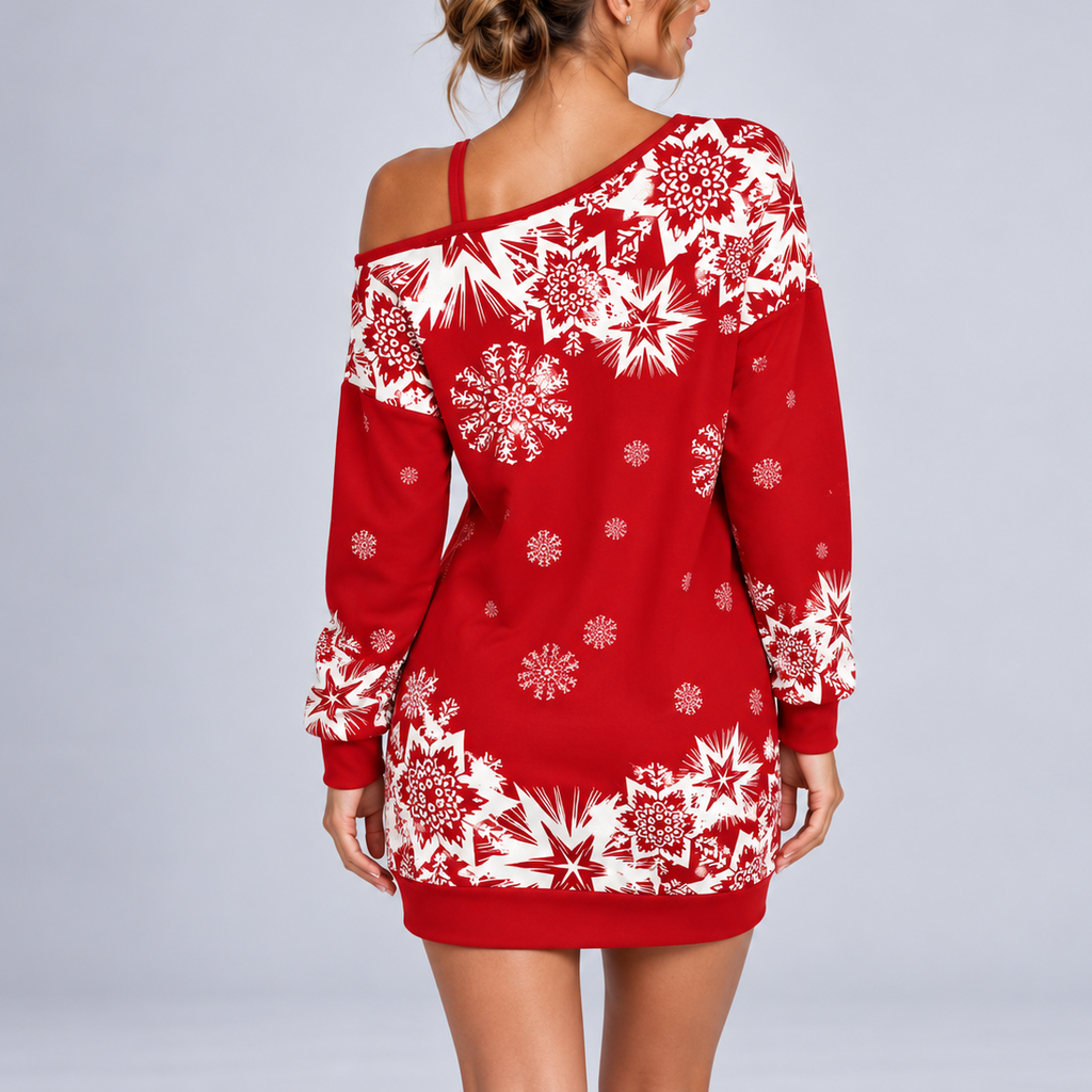 Selisse | Off Shoulder Snowflake Christmas Sweater Dress