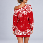 Selisse | Off Shoulder Snowflake Christmas Sweater Dress