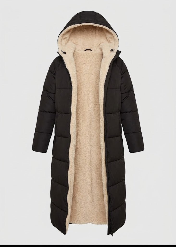 Talette | Sherpa Lined Hooded Long Puffer Coat