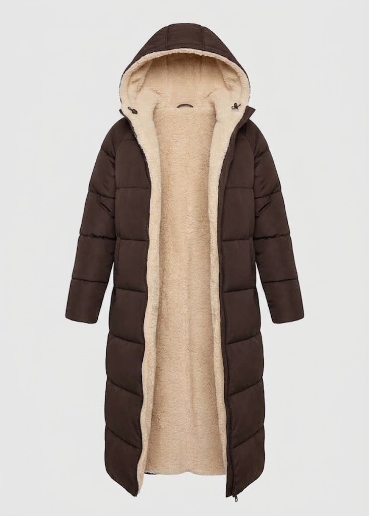 Talette | Sherpa Lined Hooded Long Puffer Coat