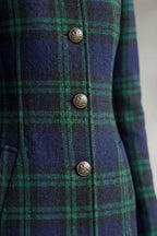 Theaine | Tartan Wool Blend Long Coat Stand Collar