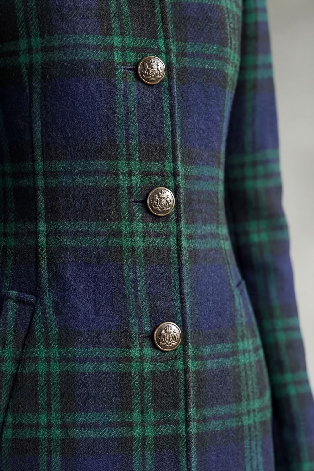 Theaine | Tartan Wool Blend Long Coat Stand Collar