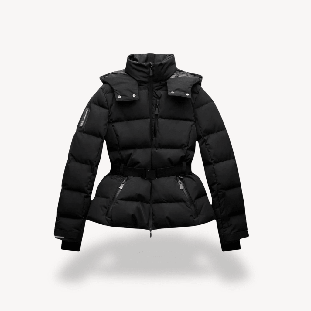 Theana | Black Belted Hooded Puffer Jacket