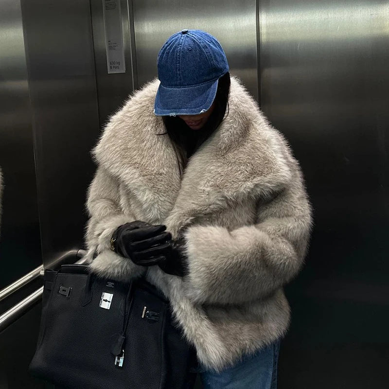 Theanne | Faux Fur Coat with Shawl Collar