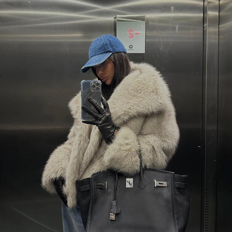 Theanne | Faux Fur Coat with Shawl Collar