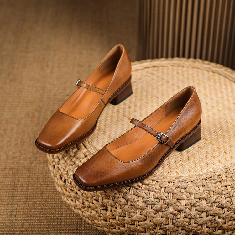 Thomasina | Square-Toe Strap Mary Jane Heels