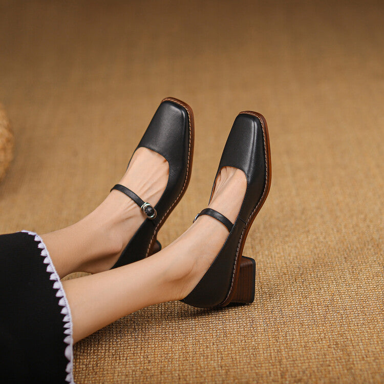 Thomasina | Square-Toe Strap Mary Jane Heels