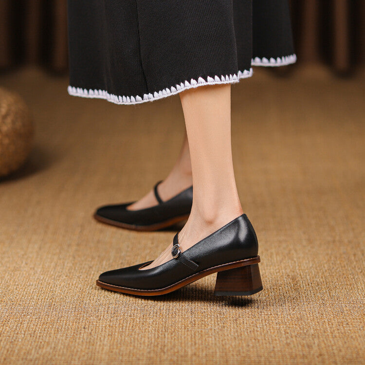 Thomasina | Square-Toe Strap Mary Jane Heels