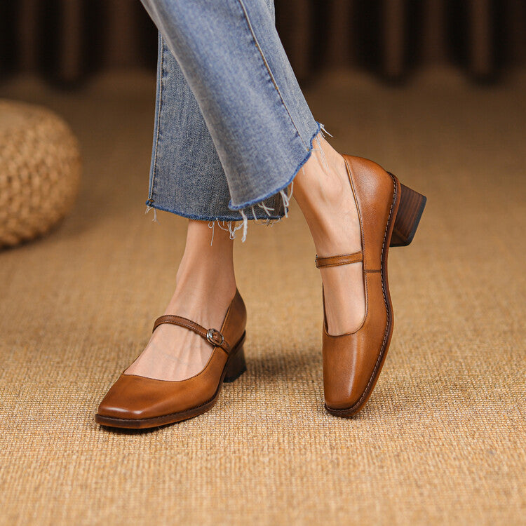 Thomasina | Square-Toe Strap Mary Jane Heels