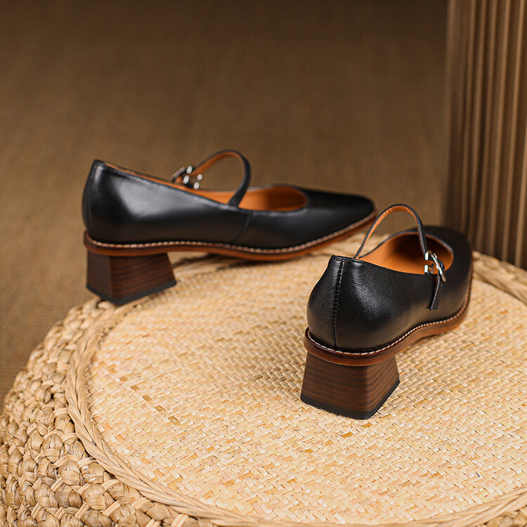 Thomasina | Square-Toe Strap Mary Jane Heels