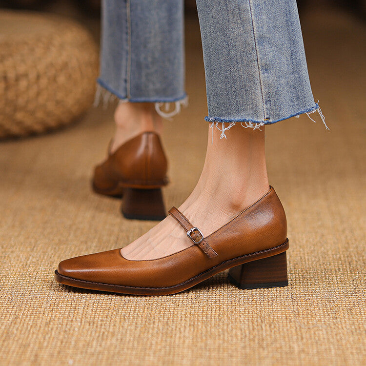 Thomasina | Square-Toe Strap Mary Jane Heels