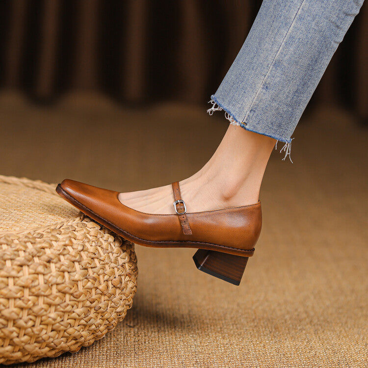 Thomasina | Square-Toe Strap Mary Jane Heels