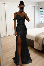 Verisse | Sequin Off Shoulder Maxi Dress with High Slit