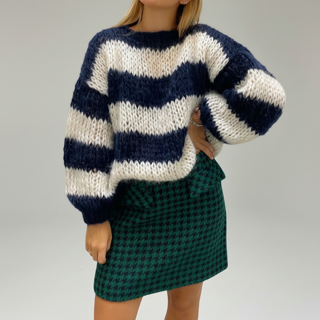 Verora | Wide Stripe Chunky Knit Balloon Sleeve Sweater