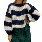 Verora | Wide Stripe Chunky Knit Balloon Sleeve Sweater
