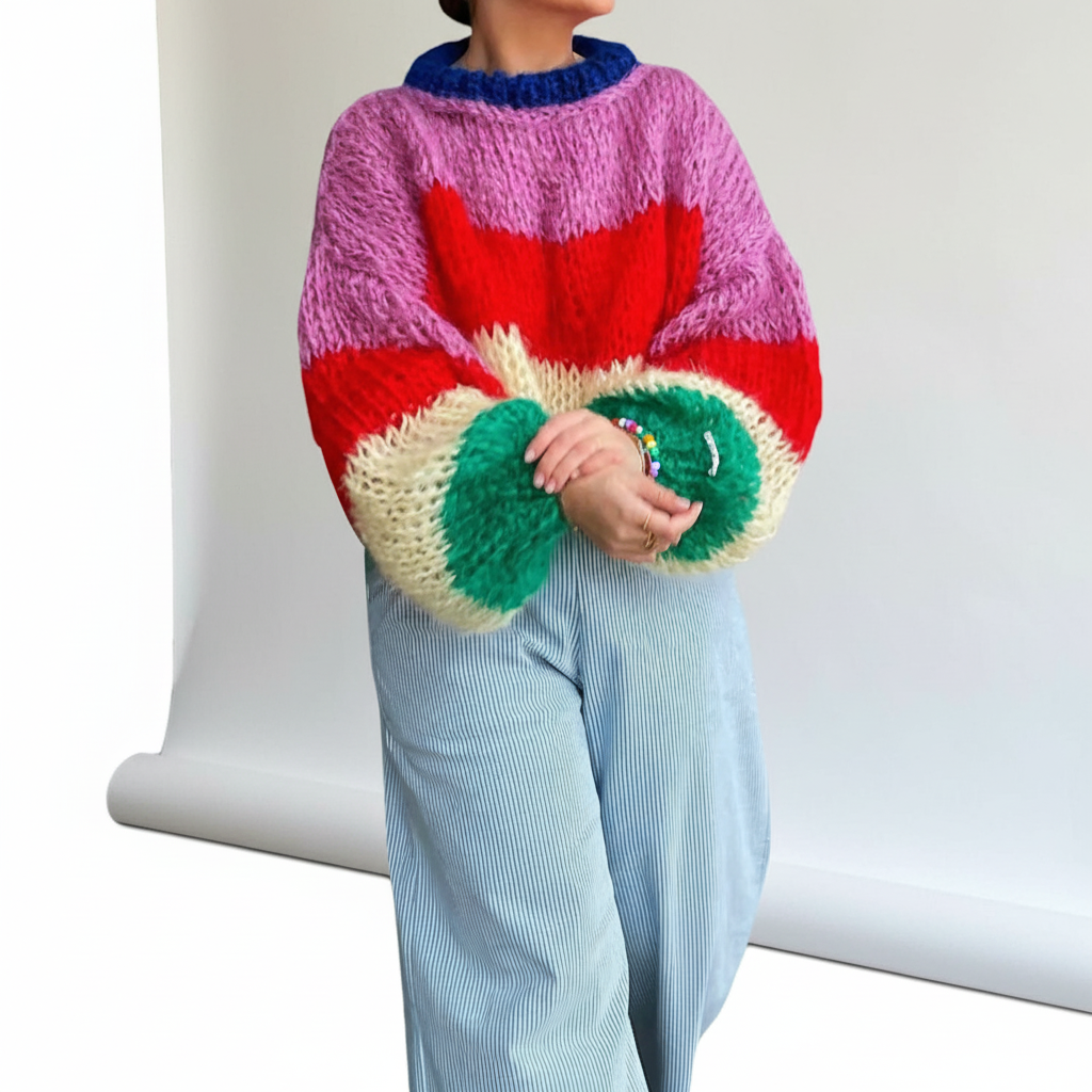 Verora | Wide Stripe Chunky Knit Balloon Sleeve Sweater