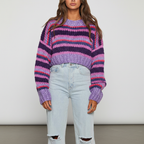 Verora | Wide Stripe Chunky Knit Balloon Sleeve Sweater
