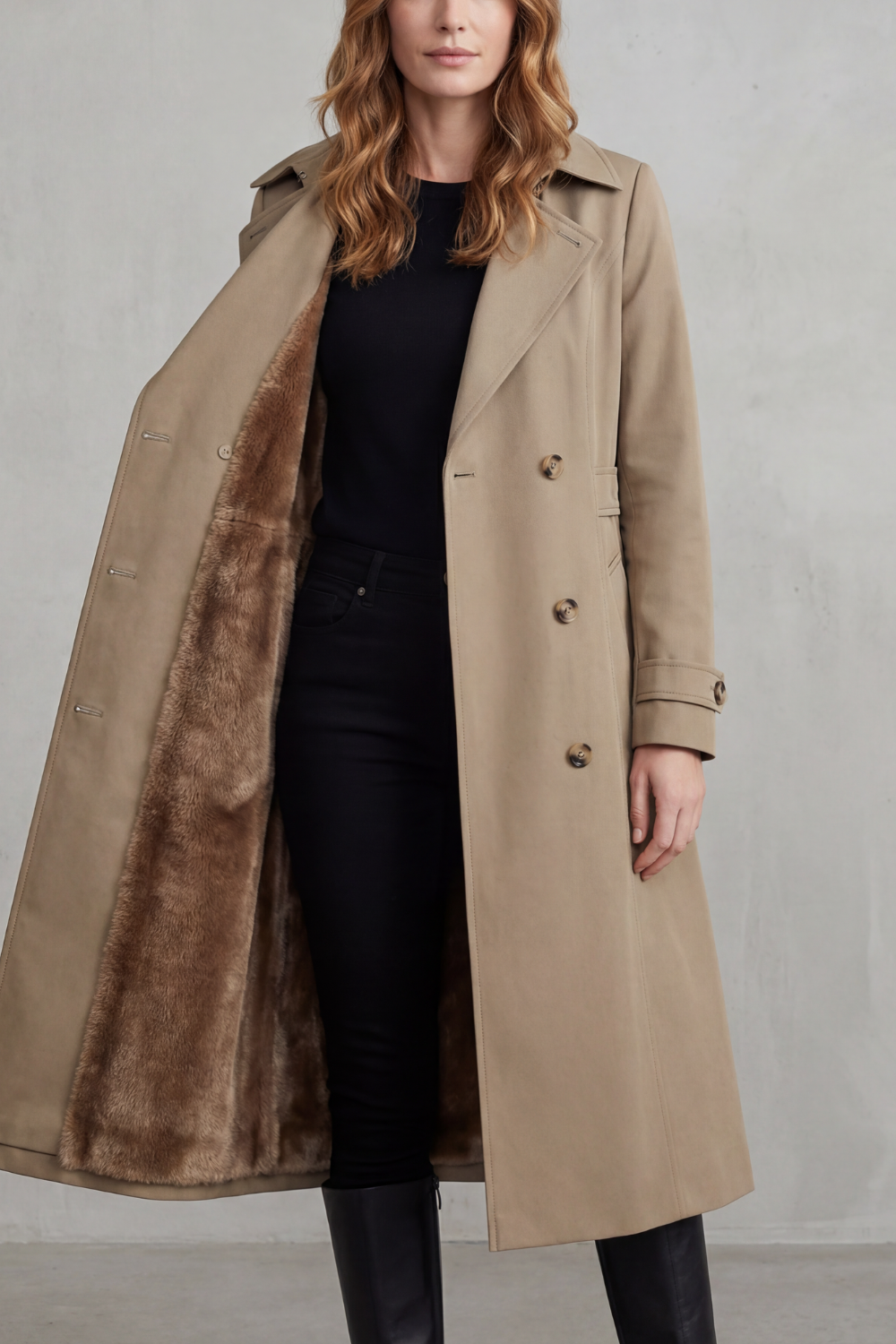 Vioanne | Faux Fur Lined Double-Breasted Trench Coat