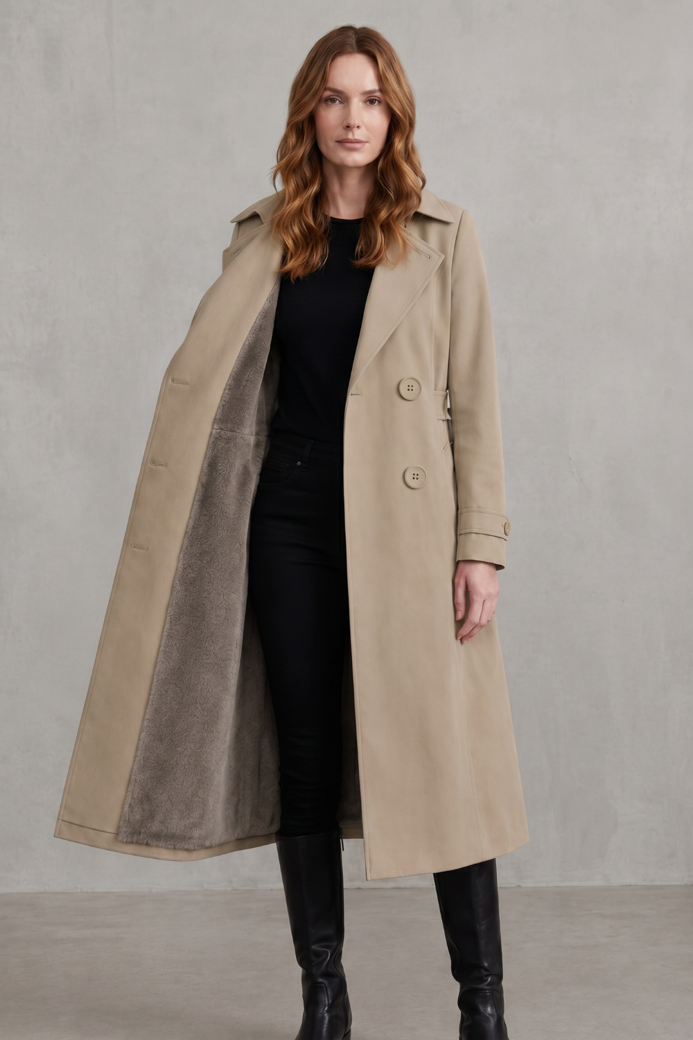Vioanne | Faux Fur Lined Double-Breasted Trench Coat