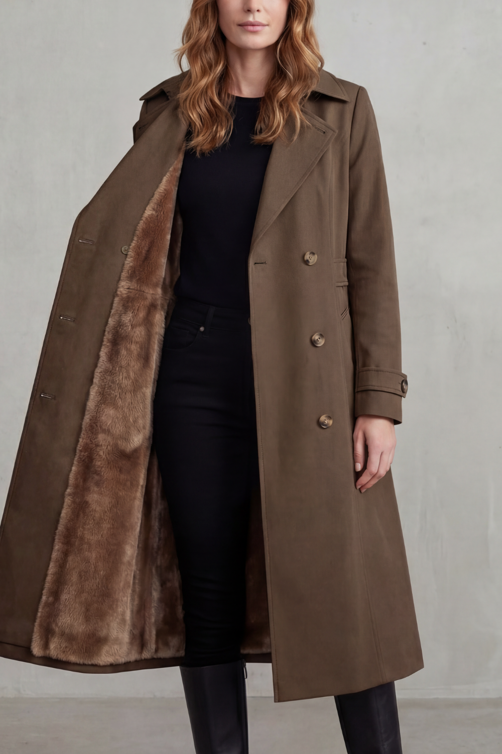 Vioanne | Faux Fur Lined Double-Breasted Trench Coat