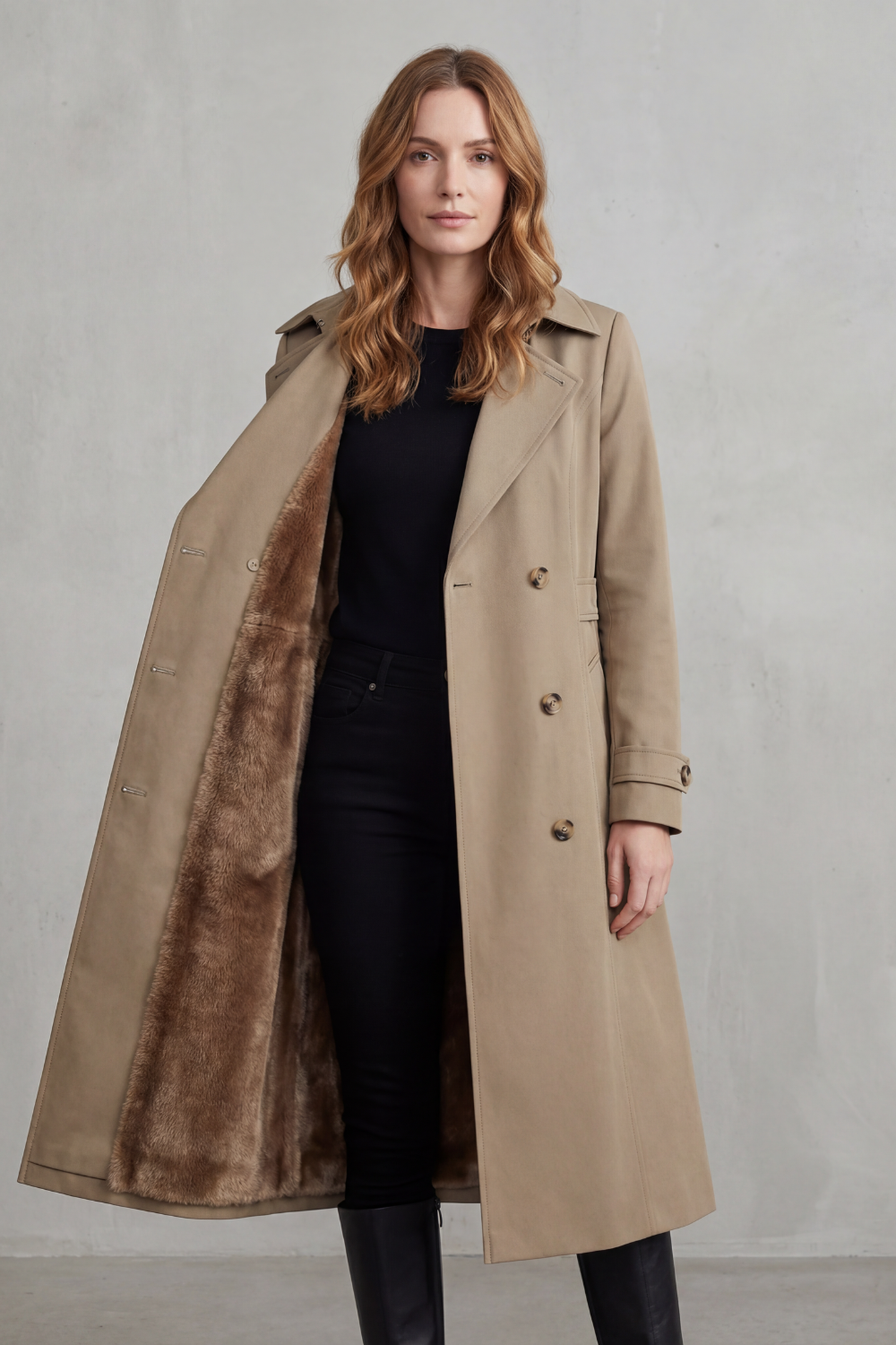 Vioanne | Faux Fur Lined Double-Breasted Trench Coat