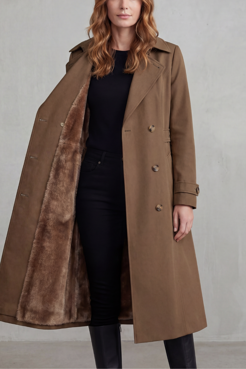 Vioanne | Faux Fur Lined Double-Breasted Trench Coat