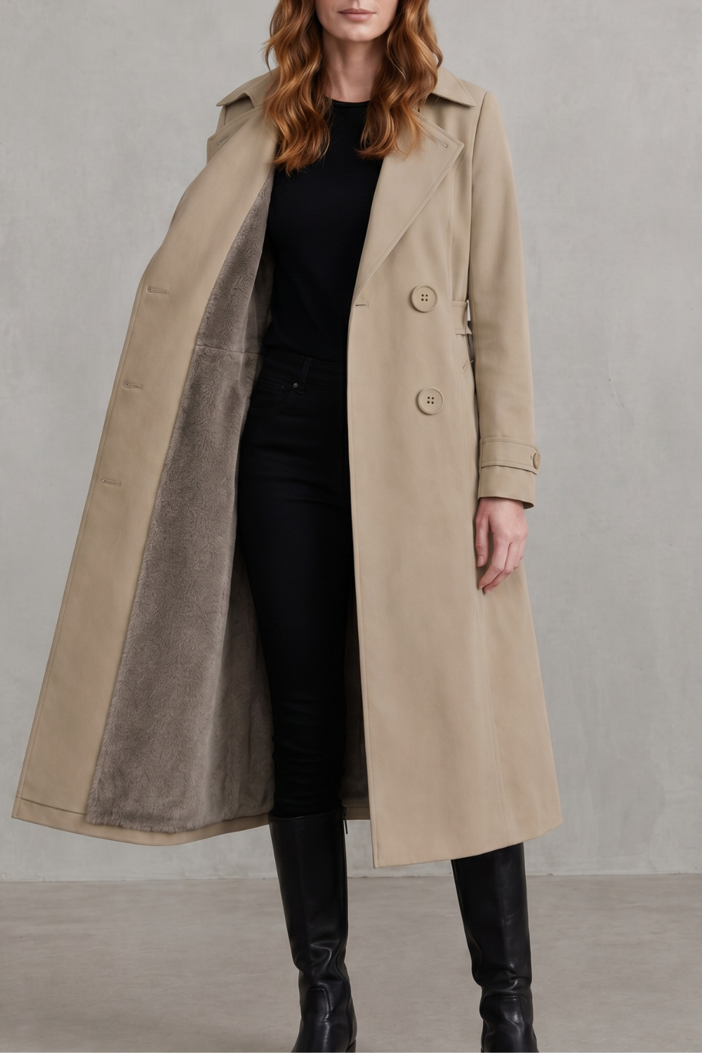 Vioanne | Faux Fur Lined Double-Breasted Trench Coat
