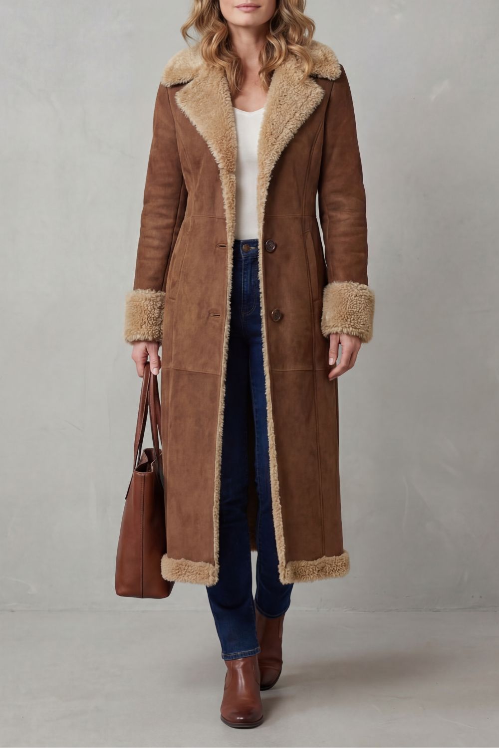 Wilhelmine | Long Winter Coat with Shearling Trim