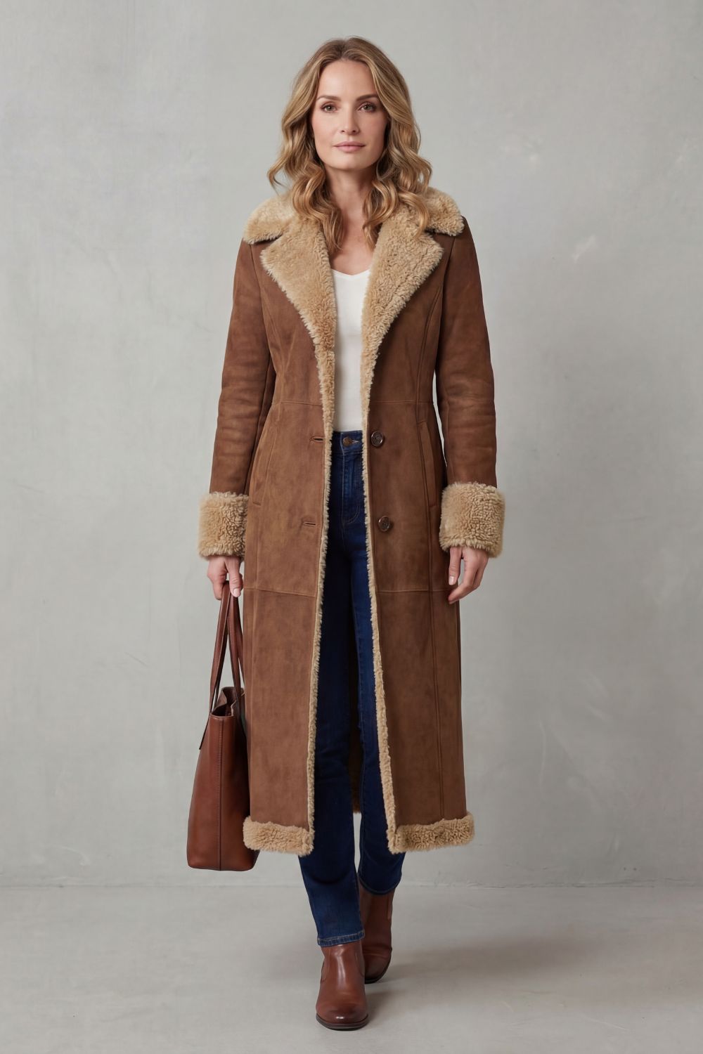 Wilhelmine | Long Winter Coat with Shearling Trim