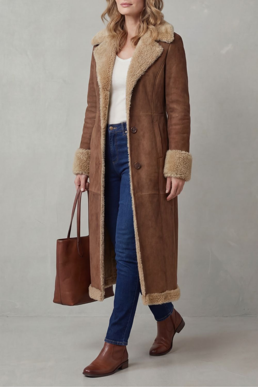 Wilhelmine | Long Winter Coat with Shearling Trim
