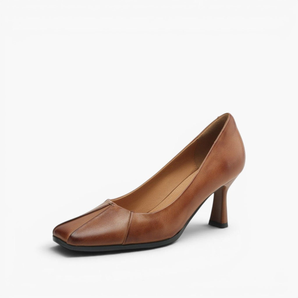 Winisse | Pleated Square-Toe Leather Pumps