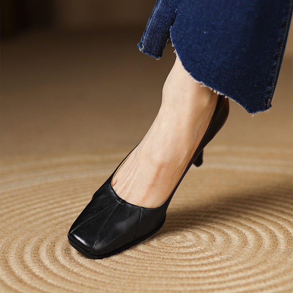 Winisse | Pleated Square-Toe Leather Pumps