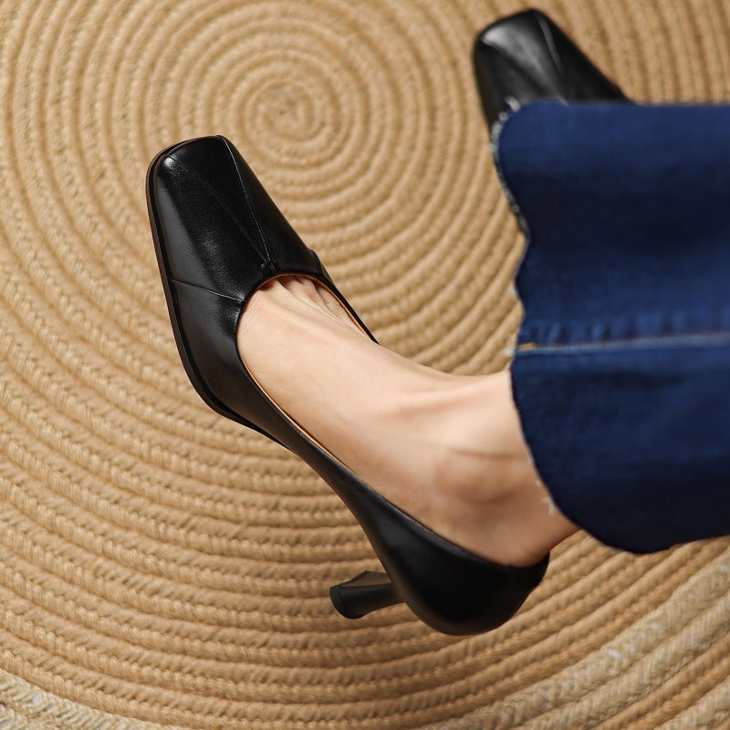 Winisse | Pleated Square-Toe Leather Pumps