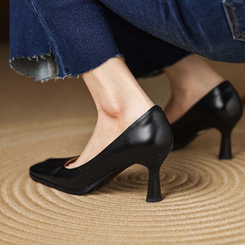 Winisse | Pleated Square-Toe Leather Pumps
