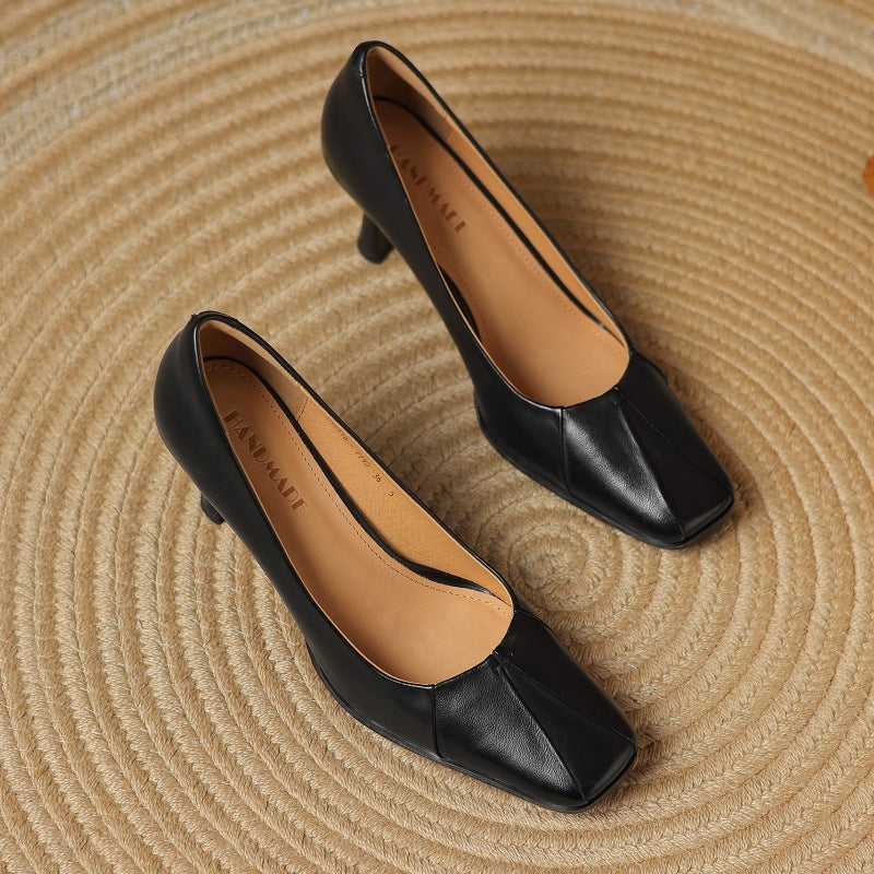Winisse | Pleated Square-Toe Leather Pumps