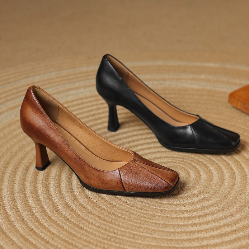 Winisse | Pleated Square-Toe Leather Pumps