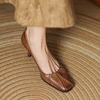Winisse | Pleated Square-Toe Leather Pumps