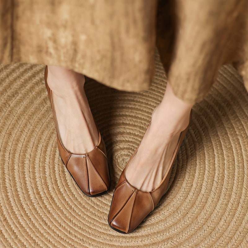 Winisse | Pleated Square-Toe Leather Pumps