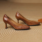 Winisse | Pleated Square-Toe Leather Pumps