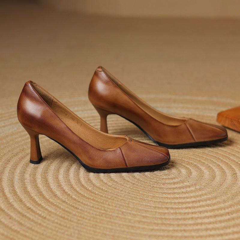 Winisse | Pleated Square-Toe Leather Pumps