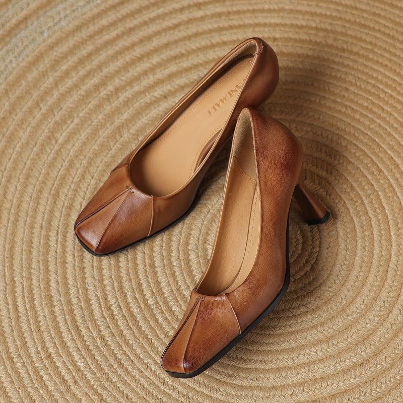 Winisse | Pleated Square-Toe Leather Pumps