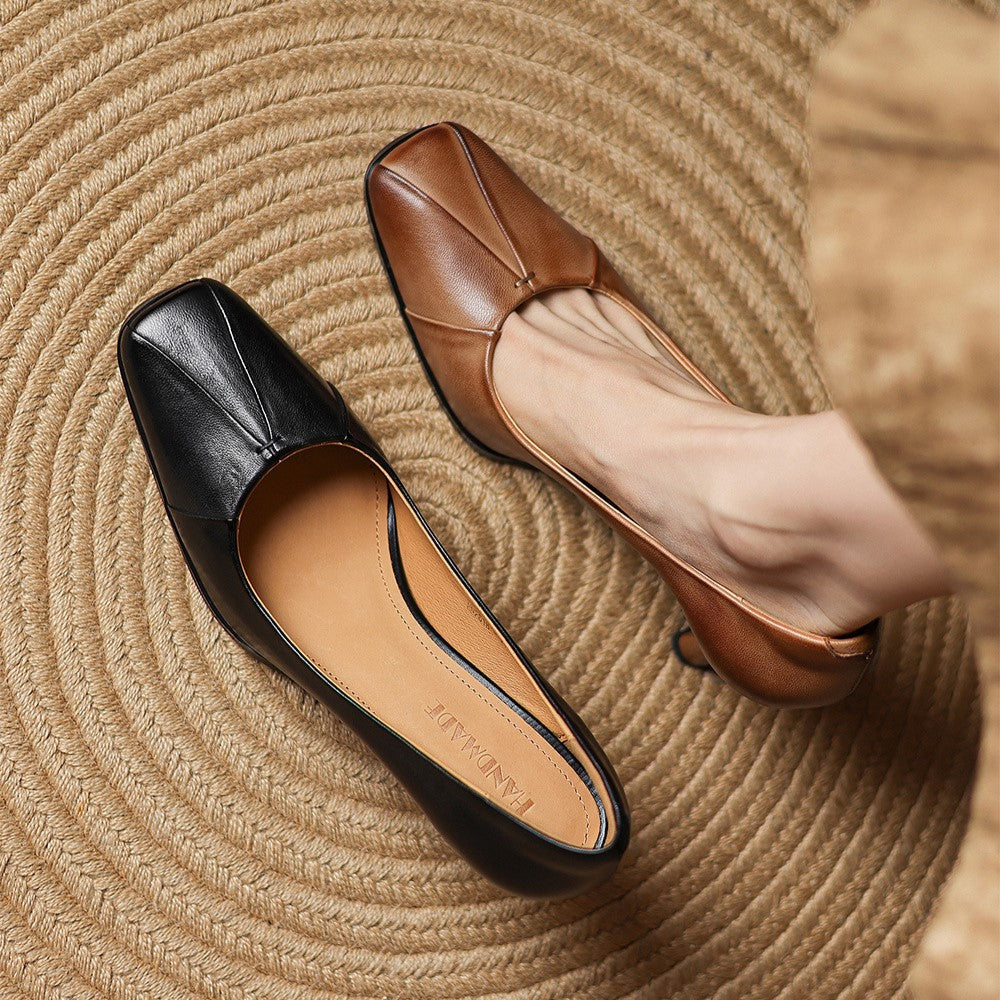 Winisse | Pleated Square-Toe Leather Pumps
