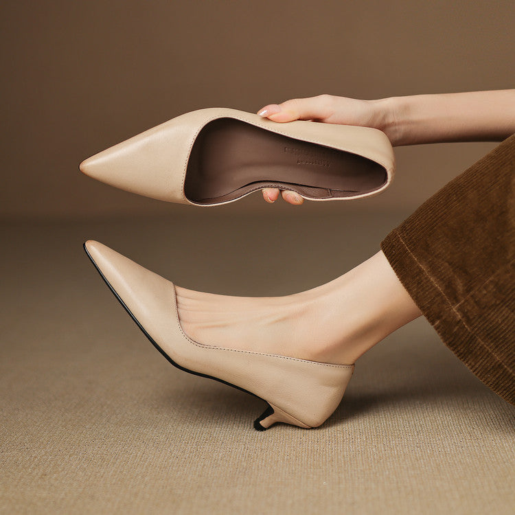 Wylana | Pointed Leather Kitten Heel Pumps 1.6 Inch