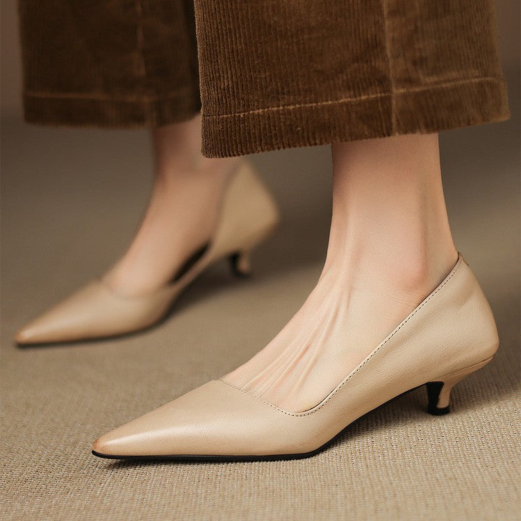 Wylana | Pointed Leather Kitten Heel Pumps 1.6 Inch