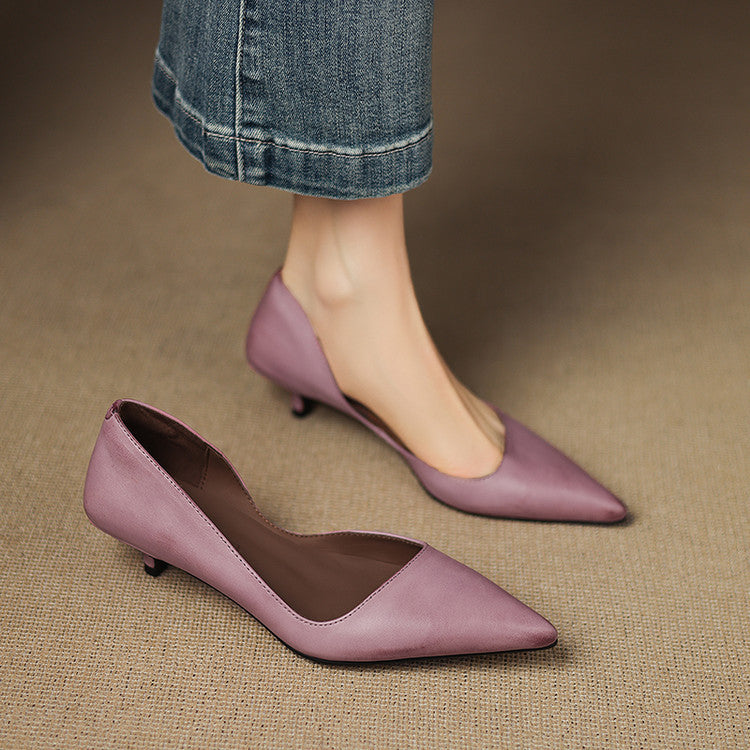 Wylana | Pointed Leather Kitten Heel Pumps 1.6 Inch