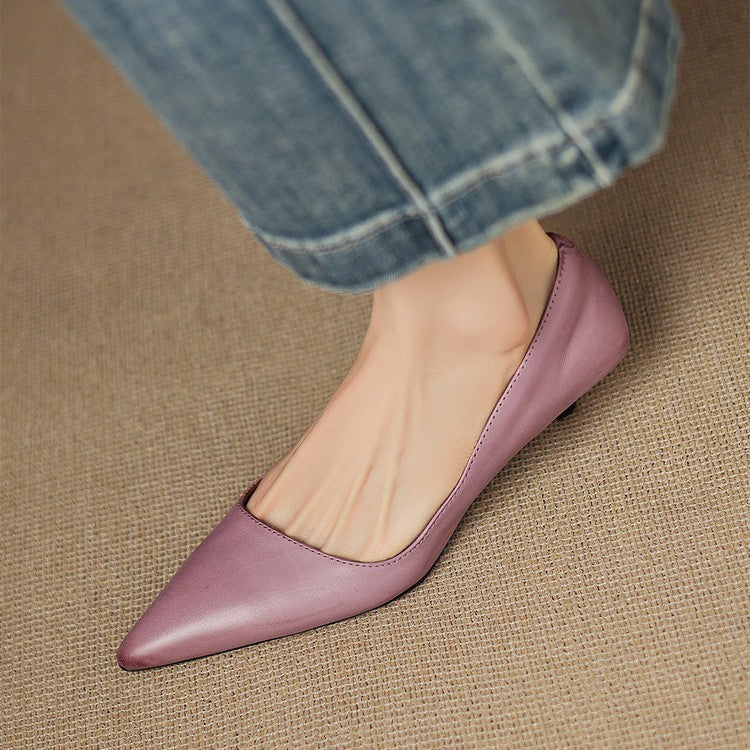 Wylana | Pointed Leather Kitten Heel Pumps 1.6 Inch