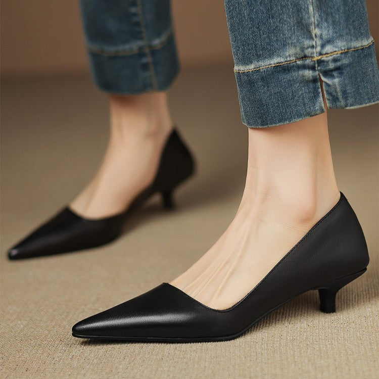 Wylana | Pointed Leather Kitten Heel Pumps 1.6 Inch