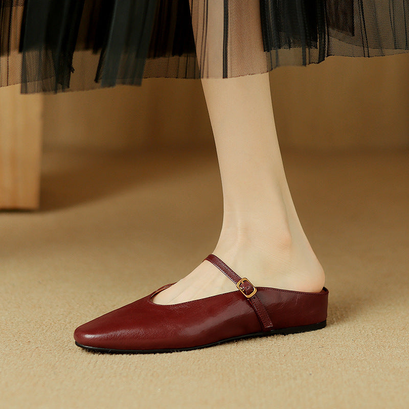 Ysanne | Lambskin Strap Mules Flat