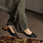 Ysolde | Pointed Slingback Leather Flats